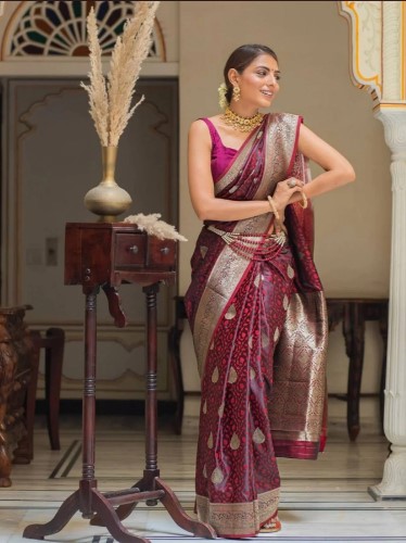 Maroon Soft Silk Saree with Designer Blouse